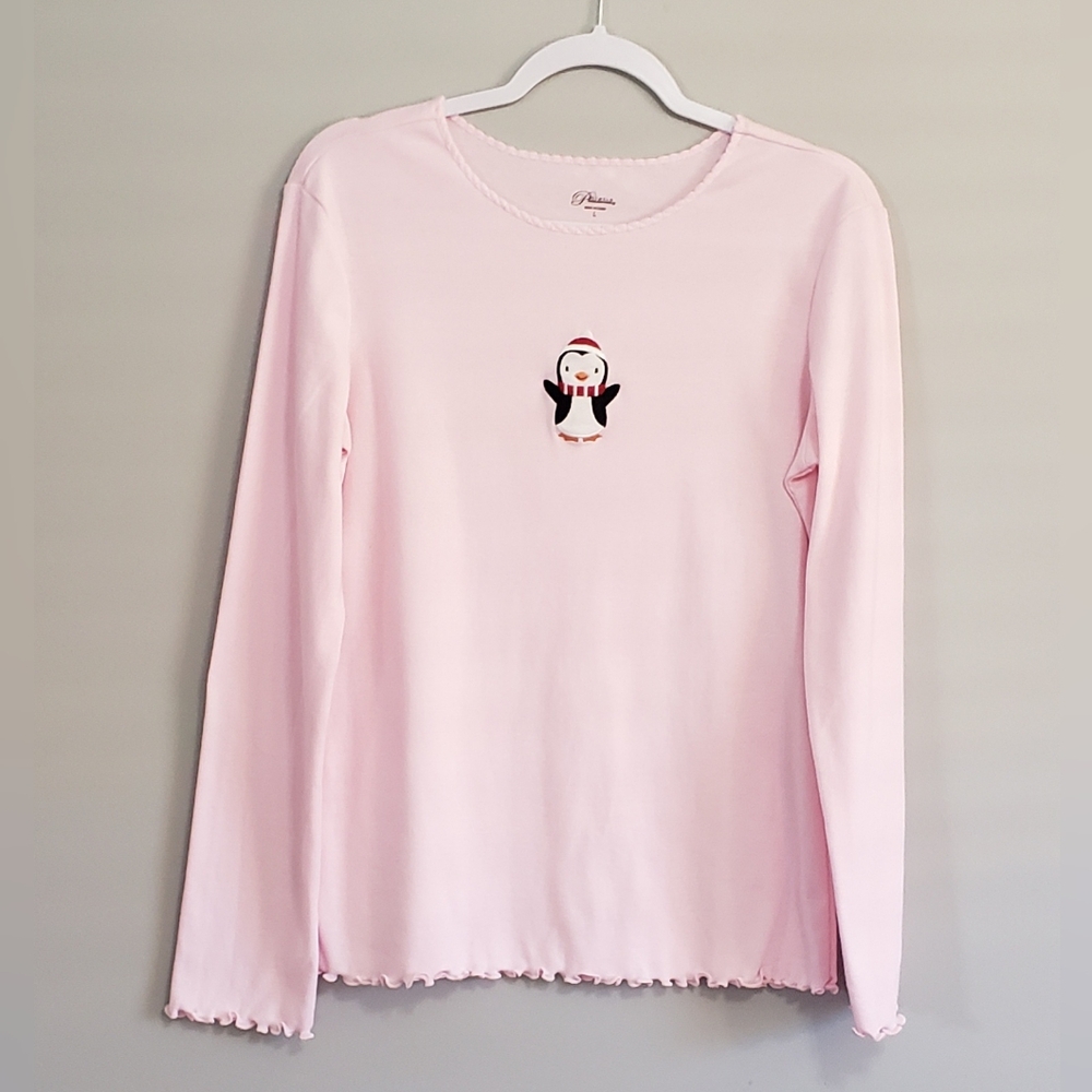 Simple Pleasures Santa Penguin Pajama Top Size L